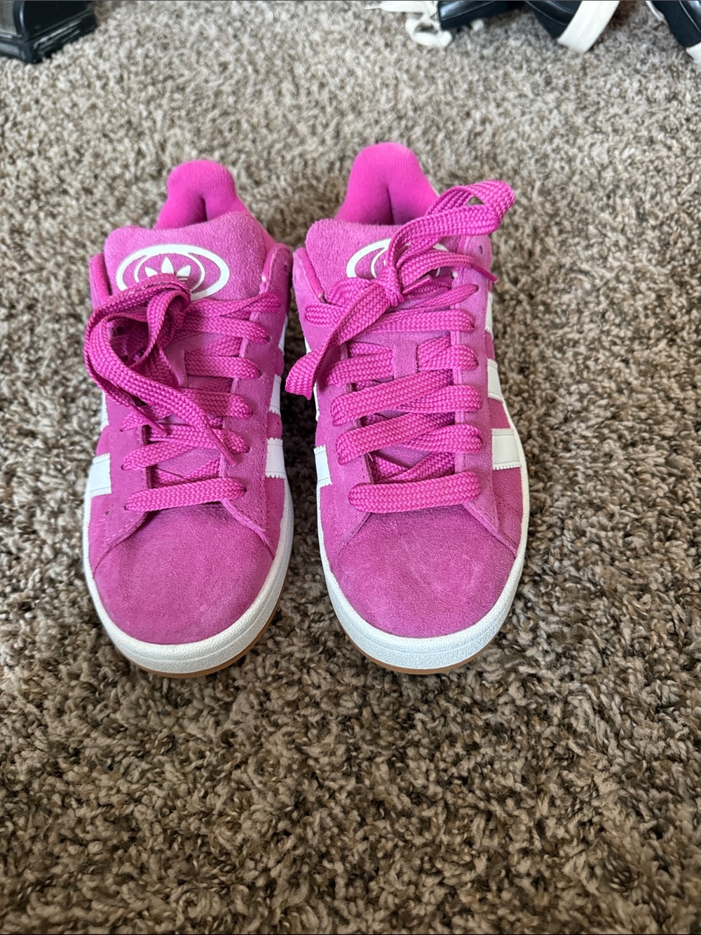 adidas Pink Suede Kids Sneakers with White Stripes